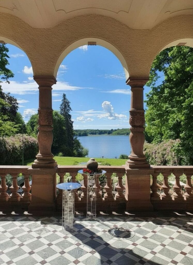 Veranda med utsikt över en sjö
